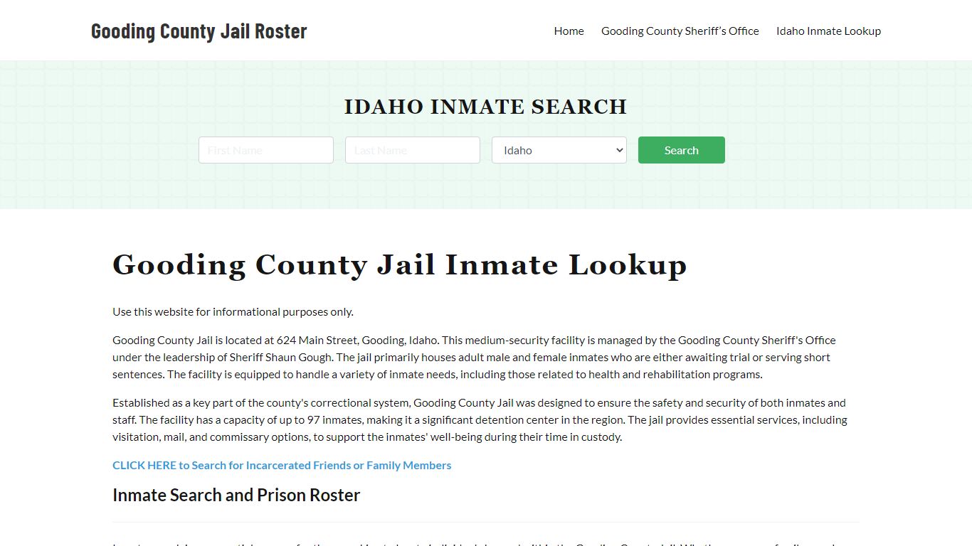 Gooding County Jail Roster Lookup, ID, Inmate Search