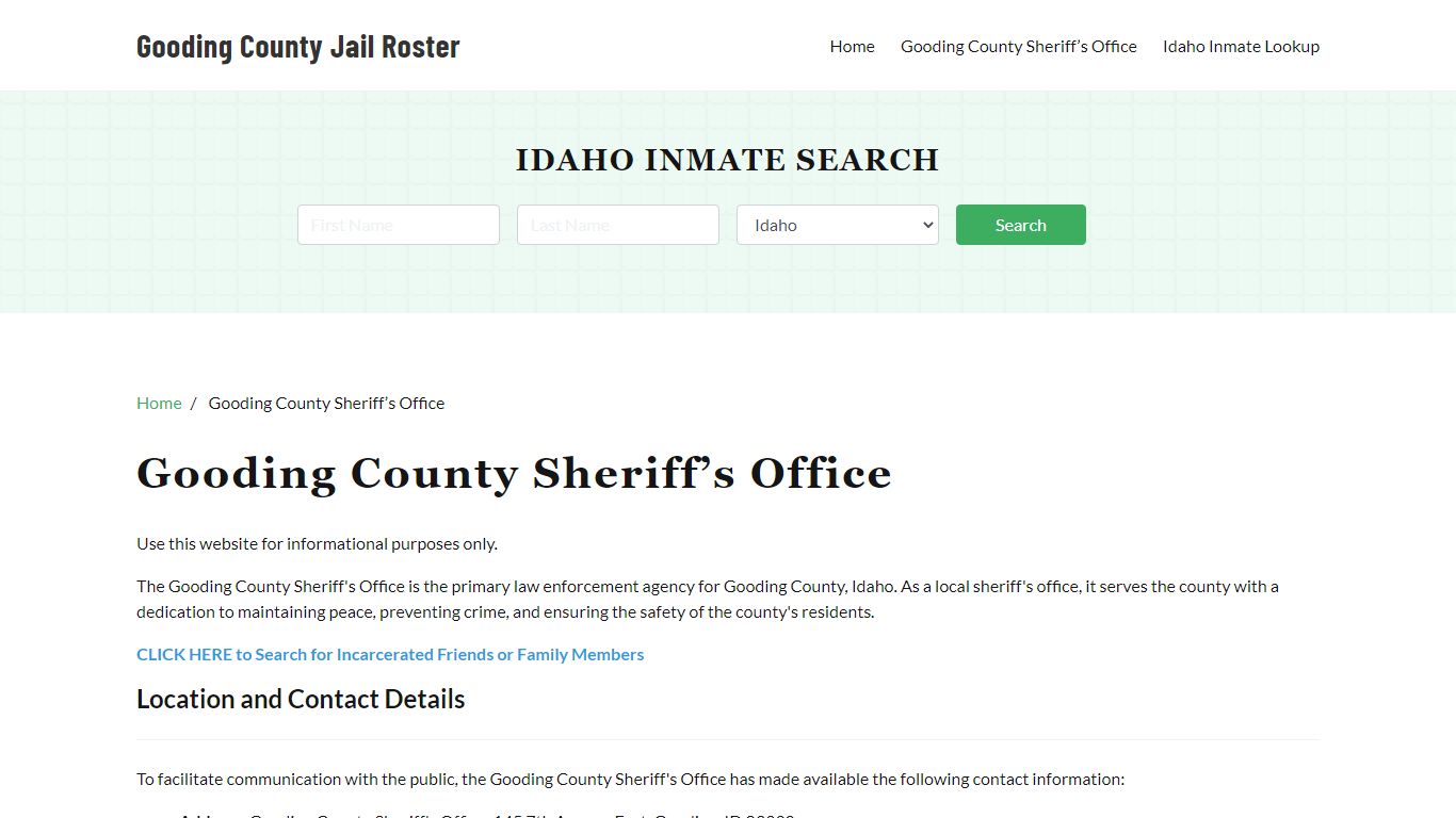 Gooding County Sheriff Office, ID, Arrest Warrants Search